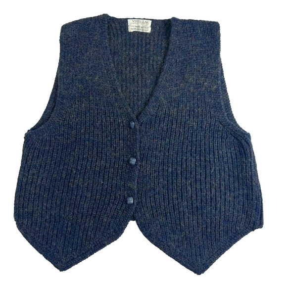 ViYella Limited Edition Vest Women S M Blue Rib Knit Wool Button Vintage Italy - Picture 1 of 8